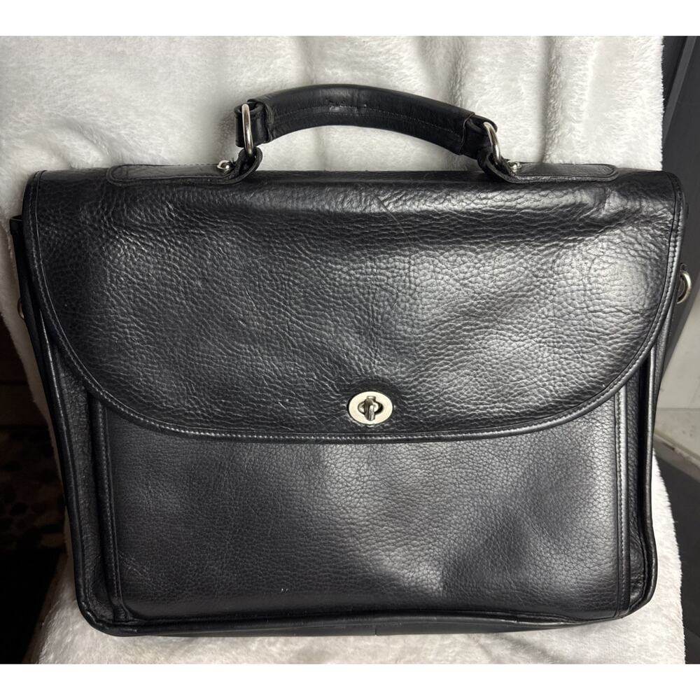 Aston Black Leather Briefcase Turn Lock Closure Made in USA NO Shoulder Strap